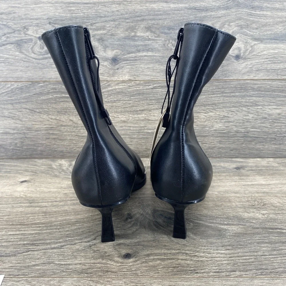 Zara Ankle Boots Womens Size 8 Black Pointed Toe Kitten Heel Side Zip